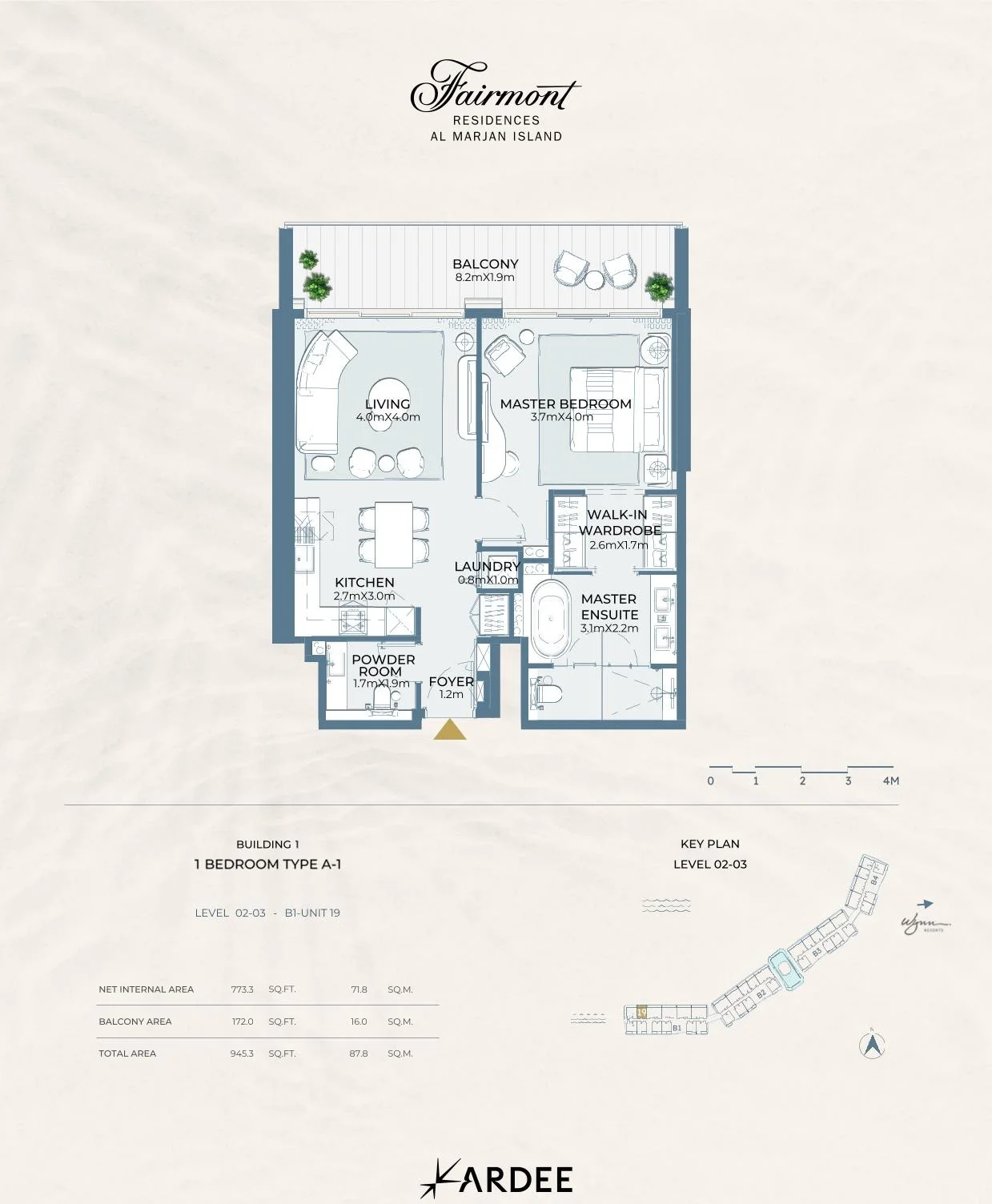 Fairmont Residences Al Marjan Island - 1 Bedroom Apartment Floor Plan Type A-1