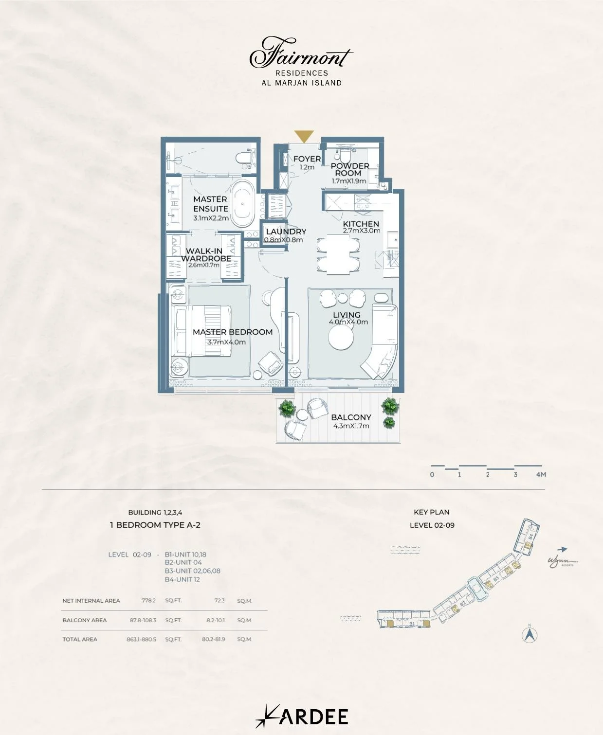 Fairmont Residences Al Marjan Island - 1 Bedroom Apartment Floor Plan Type A-2