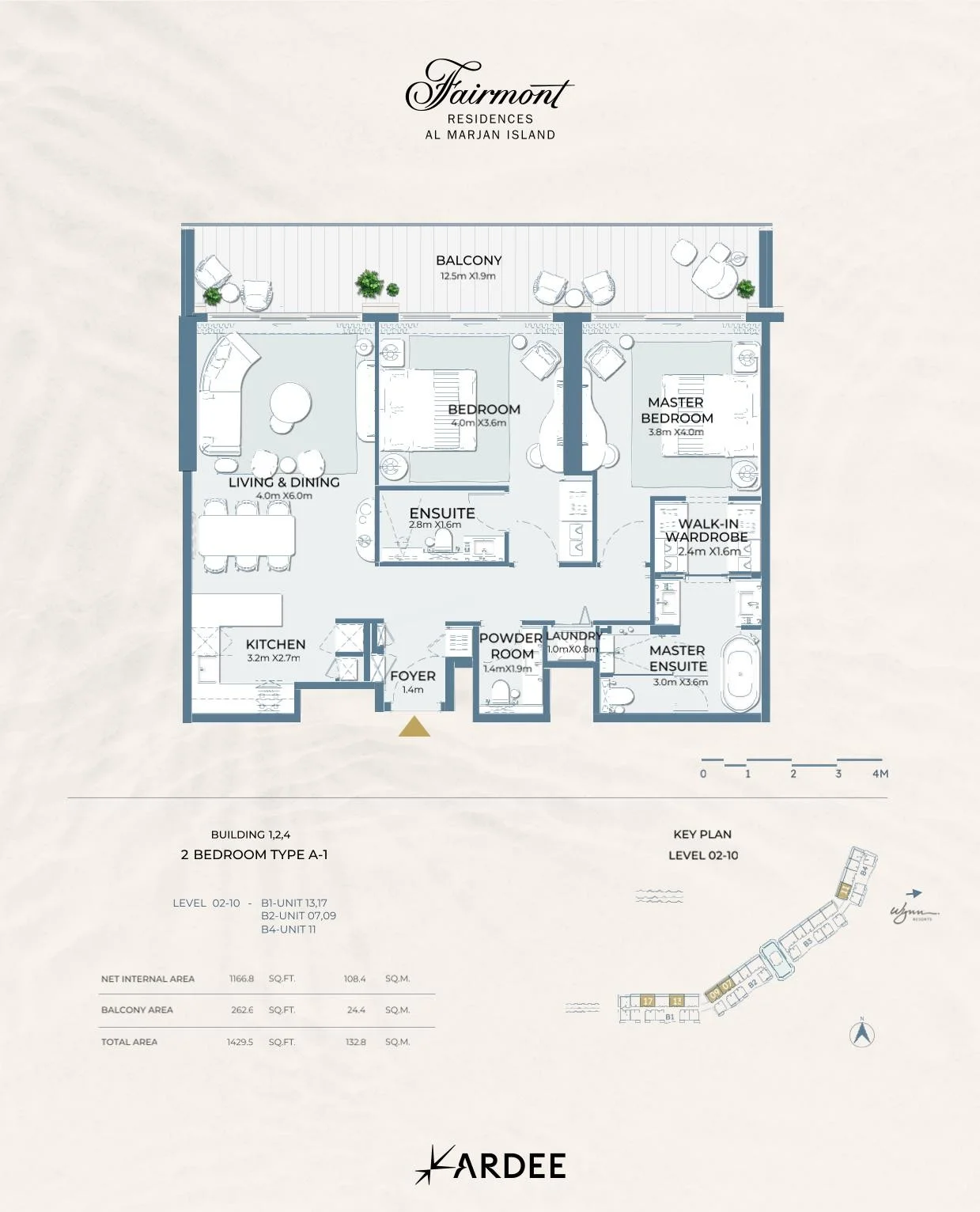 Fairmont Residences Al Marjan Island - 2 Bedroom Apartment Floor Plan Type A-1