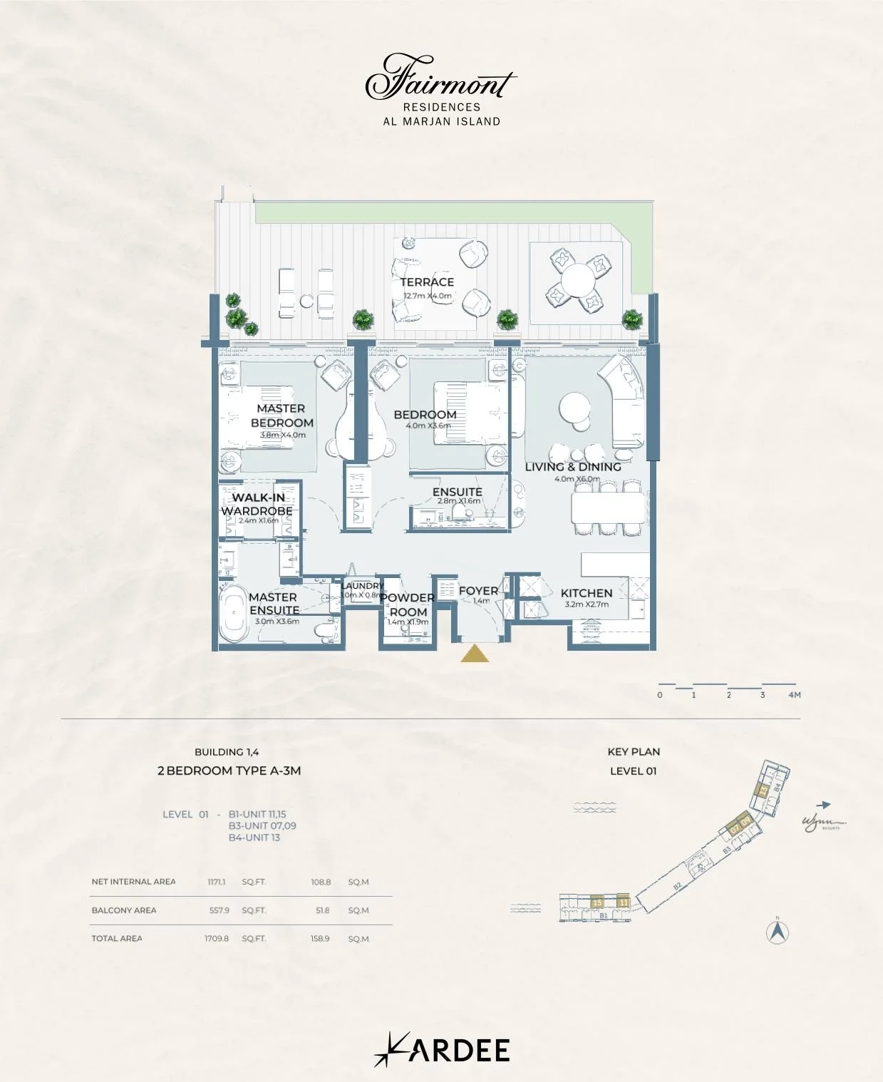 Fairmont Residences Al Marjan Island - 2 Bedroom Apartment Floor Plan Type A-3M